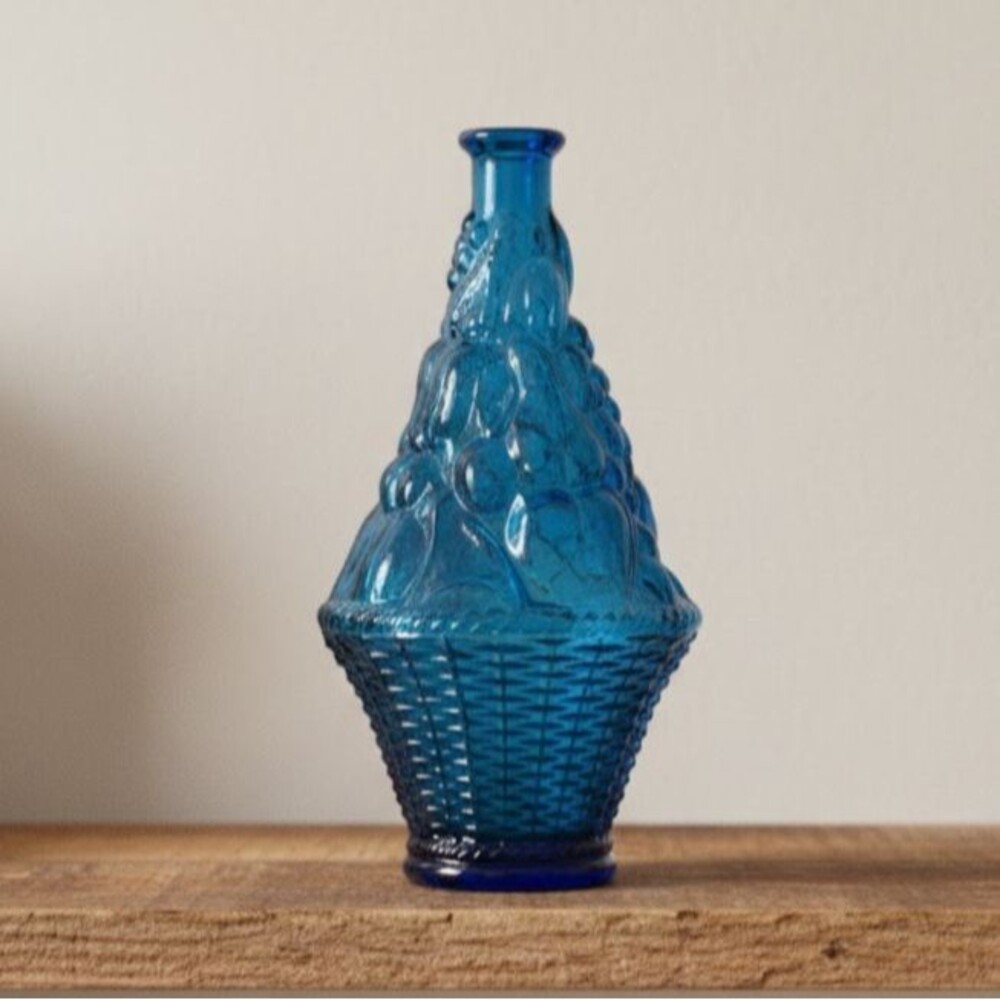 Vintage Blue Glass Fruit Decanter 10" No Stopper Italian Vase Kitchen Decor